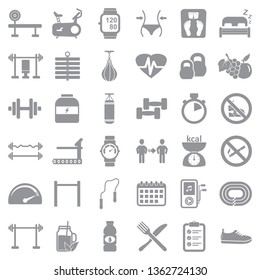 Fitness And Gym Icons. Gray Flat Design. Vector Illustration. 