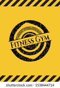 Fitness Gym inside warning sign, black grunge emblem. Vector Illustration. Detailed.