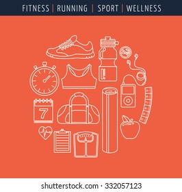 Fitness and gym line, flat icons