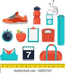 Fitness and gym line, flat icons