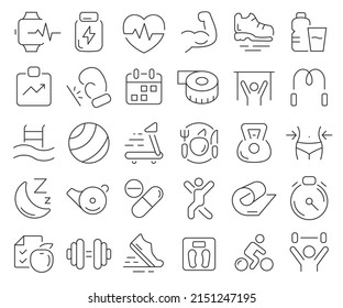 Fitness and GYM line icons collection. Thin outline icons pack. Vector illustration eps10