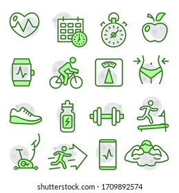 Symbole für Fitness und Fitnesscenter auf weißem Hintergrund