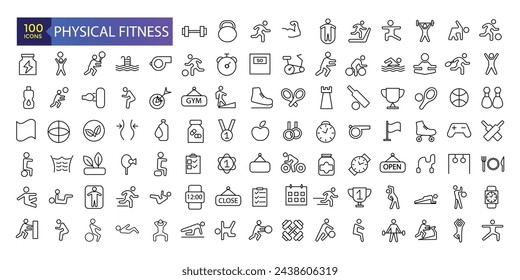 Fitness and Gym line icons Vector Icons. Adjust stroke weight Related Vector Line Icons. Set of fitness gym equipment, sports recreation activity.