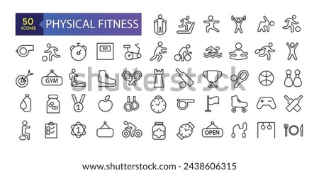 Fitness and Gym line icons Vector Icons. Adjust stroke weight Related Vector Line Icons. Set of fitness gym equipment, sports recreation activity.