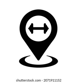 Fitness, gym, location icon. Black vector graphics.