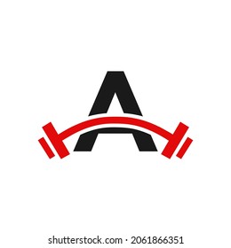Fitness Gym Logo Design On Letter A Template. Letter A Fitness Club Exercising Logo