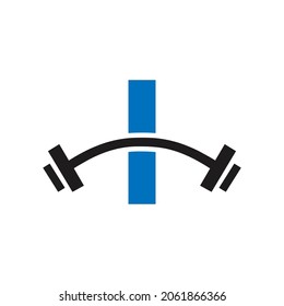 Fitness Gym Logo Design On Letter I Template. Letter I Fitness Club Exercising Logo