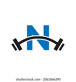 Fitness Gym Logo Design On Letter N Template. Letter N Fitness Club Exercising Logo