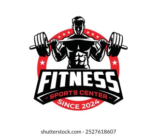 Fitness gym logo design, Strong athlete icon for gym and fitness on a white background, Bodybuilder Silhouette, Bodybuilding Vector, Muscle man logo vector, gym logo, Fitness Sports Center logo