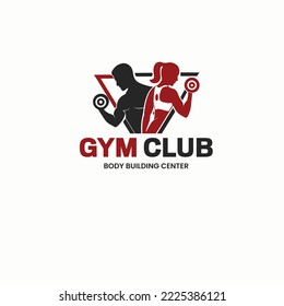 Fitness Gym patrón de diseño de logotipo con hombre y mujer deportistas