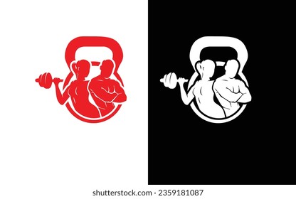 Plantilla de diseño del logotipo Fitness Gym con hombres y mujeres deportistas. Logo del gimnasio. Ilustración vectorial.