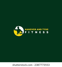 Fitness Gym logo design template with exercising athletic man and woman isolated on white, vector illustration