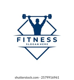 Fitness and Gym Logo Design Vector. Strong Man lifting barbells logo. Fitness and Gym club logo inspirations