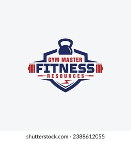 Fitness and gym logo. Fitness equipment logo design, bodybuild exercise logo design vector template 