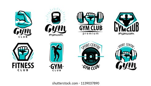 Fitness, gym logo or label. Sport, bodybuilding concept. Vector illustration