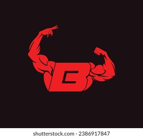 Logo de Fitness Gym con letra B, logotipo de bicep flex, logotipo de gimnasio y fitness, diseño, emblema e icono