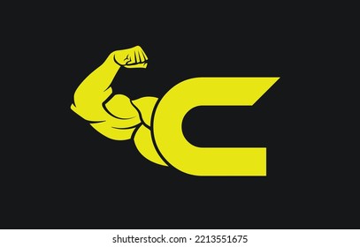 Fitness Gym logo with letter C, bicep flex logo, vector, design, emblem, icon