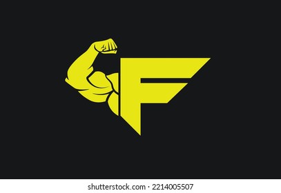 Fitness Gym Logo With Letter F, Bicep Flex Logo, Design, Vector, Emblem.