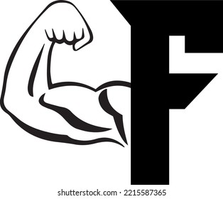 Fitness Gym Logo With Letter F, Bicep Flex Logo, Design, Vector, Emblem.