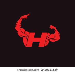 Fitness Gym logo with letter H, bicep flex logo, vector, design, emblem, icon