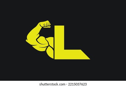 Fitness Gym Logo With Letter L, Bicep Flex Logo, Design, Vector, Emblem.