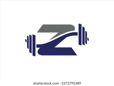 Fitness Gym Logo On Letter Z. Fitness Club Icon With Exercising Equipment. Initial Alphabet Letter Z GYM Logo Design Template