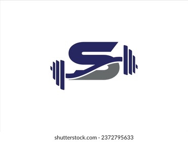 Fitness Gym Logo On Letter S. Fitness Club Icon With Exercising Equipment. Initial Alphabet Letter S GYM Logo Design Template