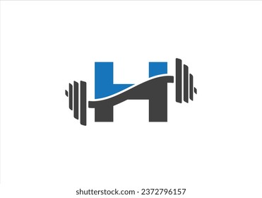 Fitness Gym Logo On Letter H. Fitness Club Icon With Exercising Equipment. Initial Alphabet Letter H GYM Logo Design Template