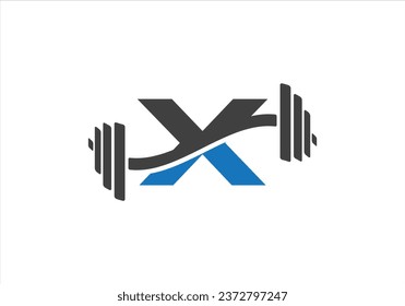 Fitness Gym Logo On Letter X. Fitness Club Icon With Exercising Equipment. Initial Alphabet Letter X GYM Logo Design Template