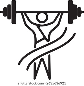 Logotipo ginásio fitness com pessoa forte levantar barbell, perfeito para levantamento de peso e marca de treino.