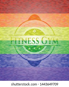 Fitness Gym on mosaic background with the colors of the LGBT flag