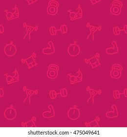 Fitness, Gym Pattern, Red Seamless Background