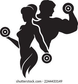 Fitness Gym silhouette caracter plantilla de diseño vectorial con hombre y mujer ejercitante. Ilustración vectorial de fitness.