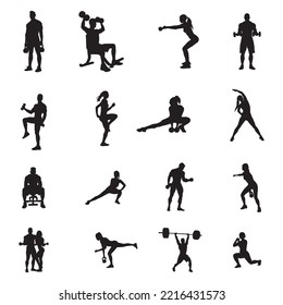 Fitness gym silhouettes, Fitness exercise silhouettes
