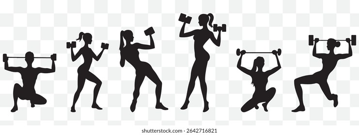 Fitness gym silhouettes , Fitness exercise silhouettes eps 10
