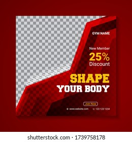 Fitness gym social media banner ad design template set, social media post design, offer banner ad, square vector stories template, colorful square web banner, gym post.