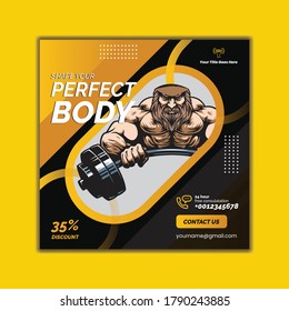 Fitness Gym Social Media Banner Template And Instagram Story. Modern Template Web And Banner Post For Social Media Ad, Design For Fitness And Gym Ads