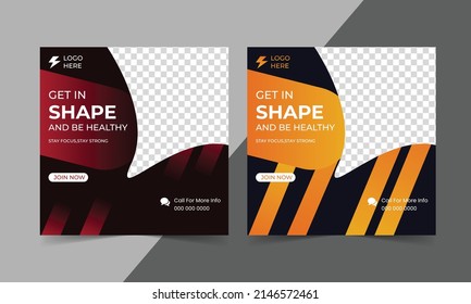 Fitness gym social media banner template set for advertisement.