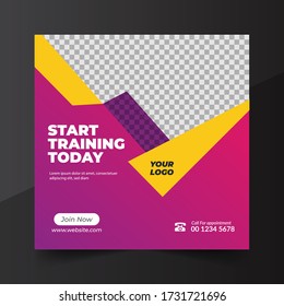 Fitness gym social media post square flyer template for fitness studio promotion, web banner template