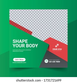 Fitness gym social media post square flyer template for fitness studio promotion, web banner template