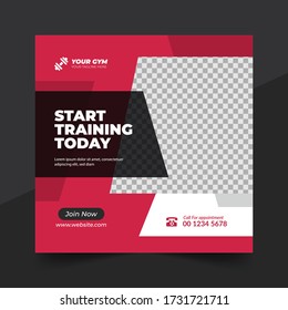 Fitness gym social media post square flyer template for fitness studio promotion, web banner template