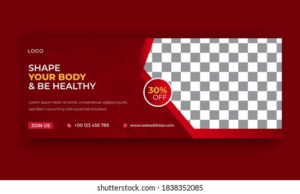 Fitness gym social media post banner or flyer template. Editable sports yoga digital marketing web banner design, Social Media Cover or Timeline design template