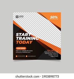 Fitness gym social media post banner square flyer template. digital marketing web banner design