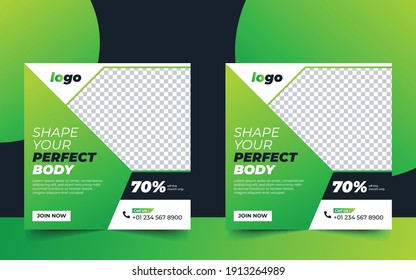 Fitness Gym Social Media Post Template Design With Green Gradient