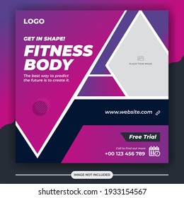 Fitness and gym social media post banner template. Fully editable design