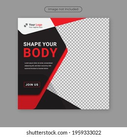 Fitness gym social media post square banner template for fitness studio promotion.