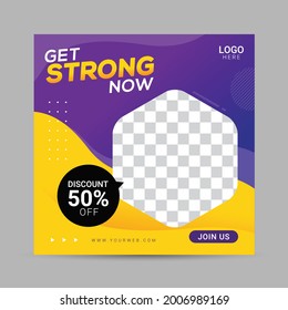 Fitness gym social media post square banner template for fitness studio promotion