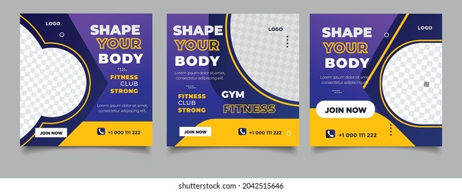 Fitness gym social media post template	