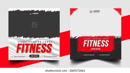 Fitness gym social media post banner template with black and red color, gym social media banner, vector illustration