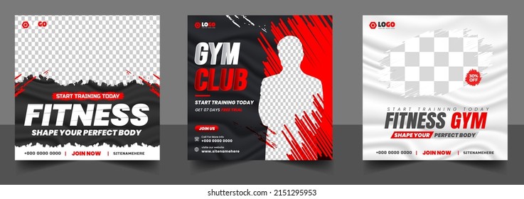 Fitness gym social media post banner template with black and red color, gym, Workout, fitness and Sports social media post banner, fitness gym social media post banner design. - Shutterstock ID 2151295953